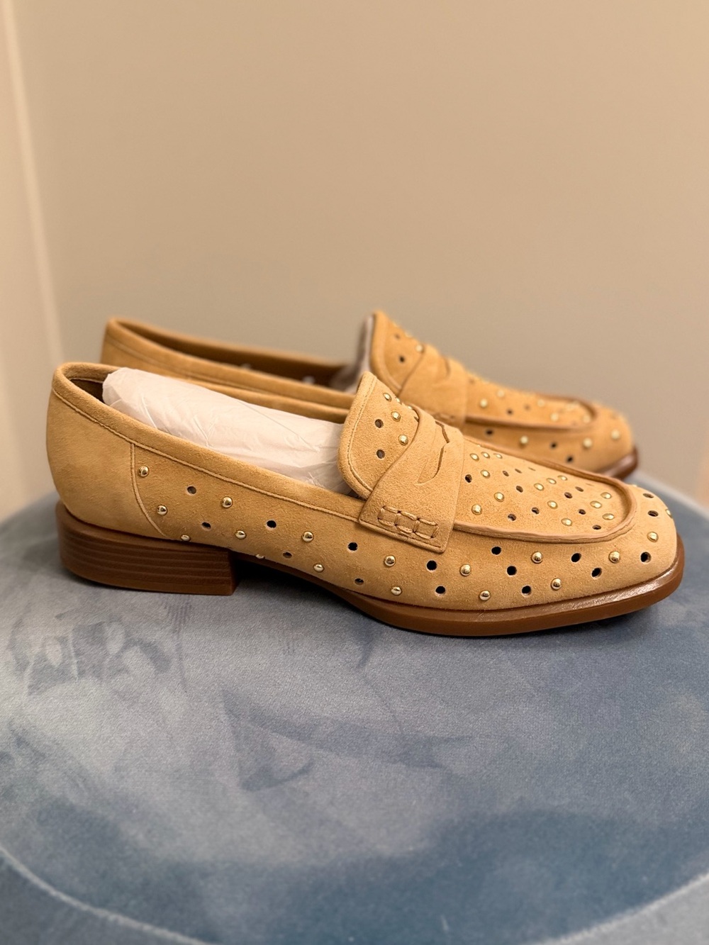 Naturalizer Perforated Suede Loafers in Tan
